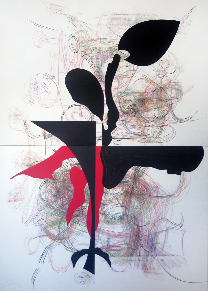 Surrealistic Abstract Collage By Stefano Mazzolini, 39 X 55", Follir, Original Artwork