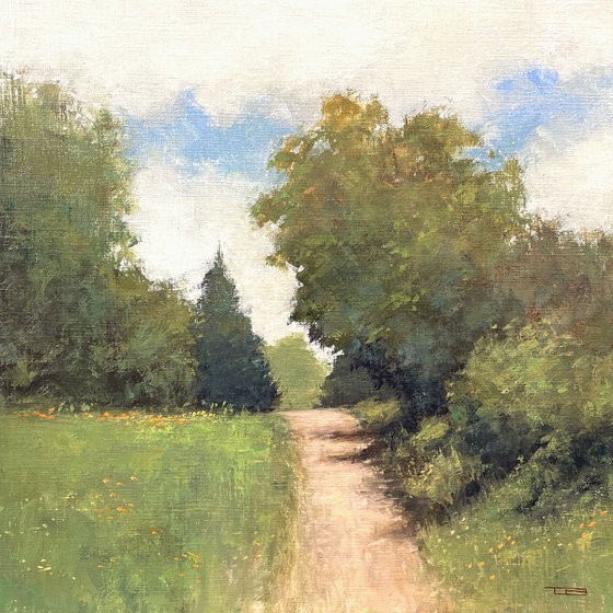 A Country Day 221017, trees and path impressionist landscape painting