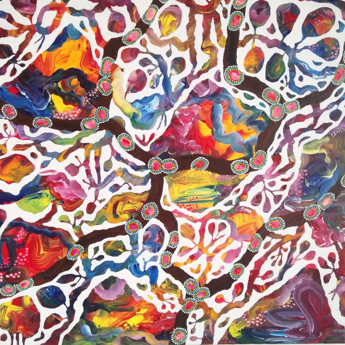 Organic Landscape Acrylic Painting By Ketki Fadnis, 20 X 20", Entangled, Original Artwork