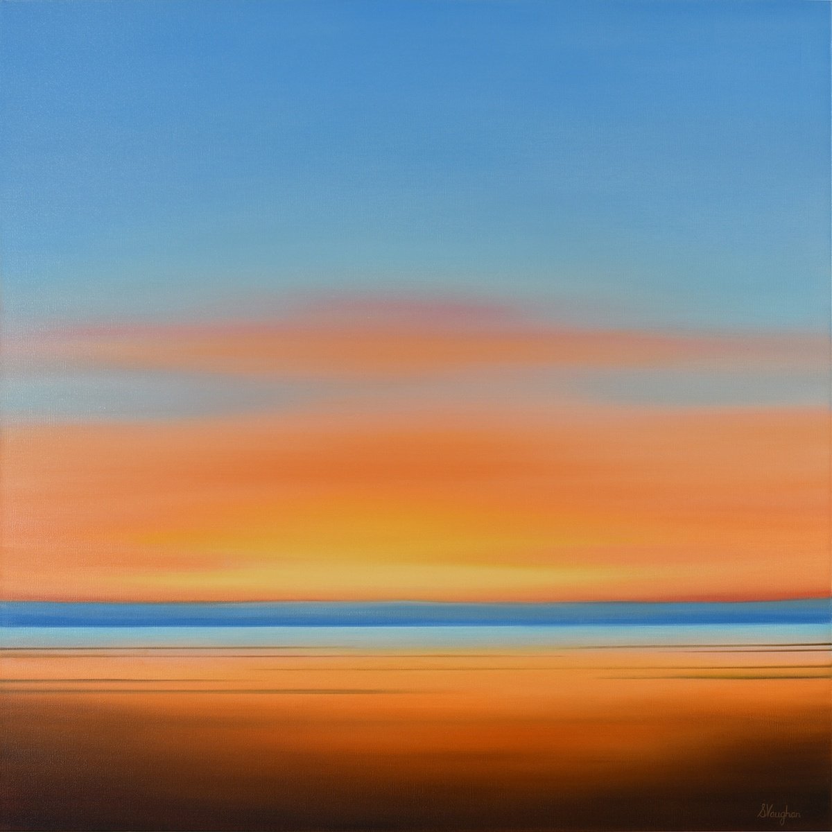 Impressionistic Landscape Oil Painting By Suzanne Vaughan, 30 X 30", Last Light, Original Artwork