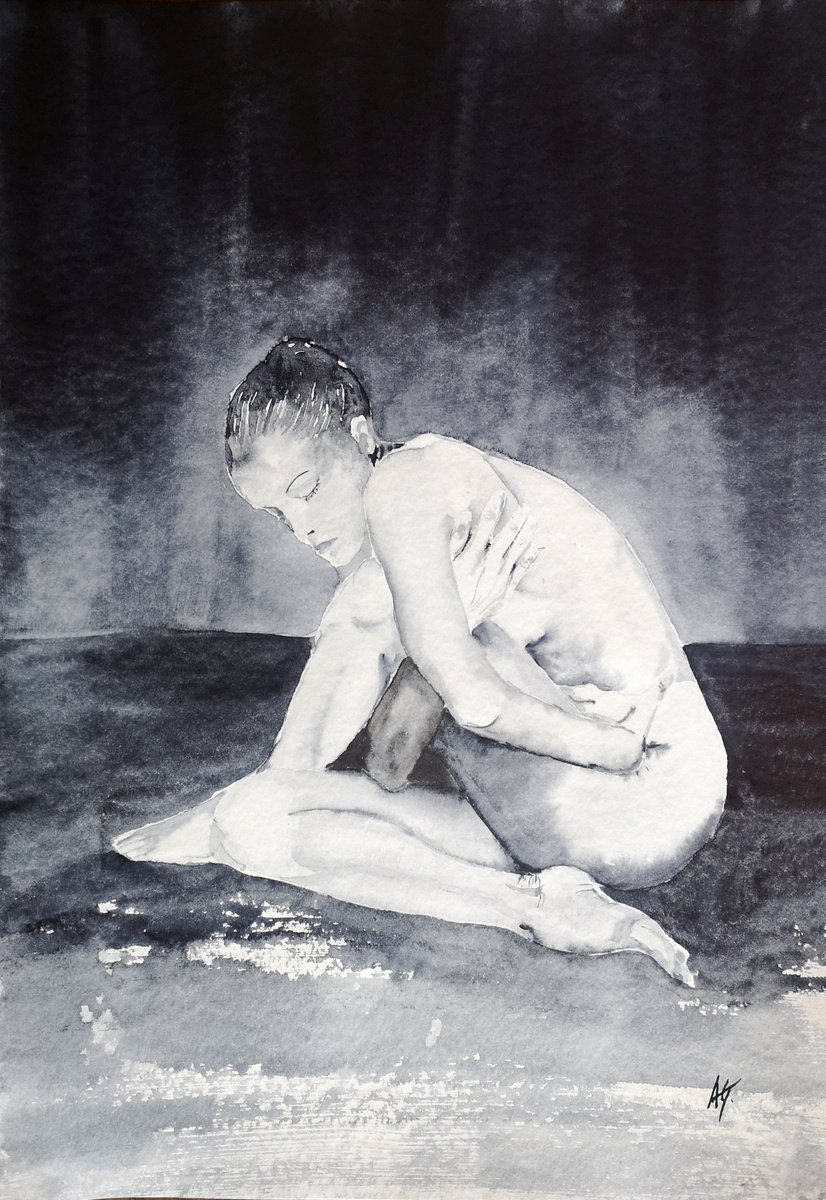 Impressionistic Portrait Watercolour By Aneta Gajos, 14 X 20, Greyness, Original Artwork