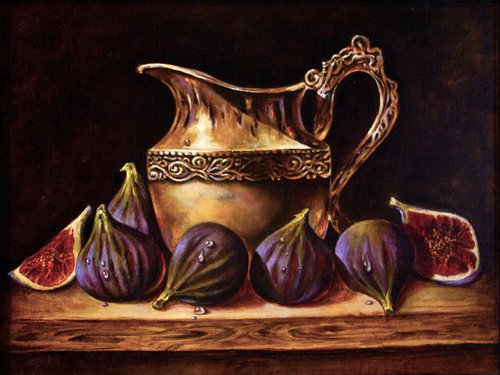 Still Life with Fig and Copper Jug by Inga Loginova