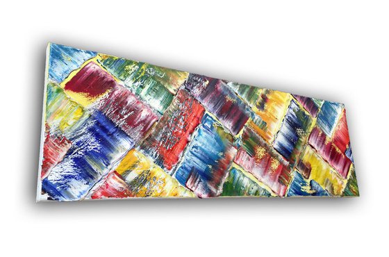 "United In Color" - Original PMS Oil Painting On Canvas - 36" x 12"