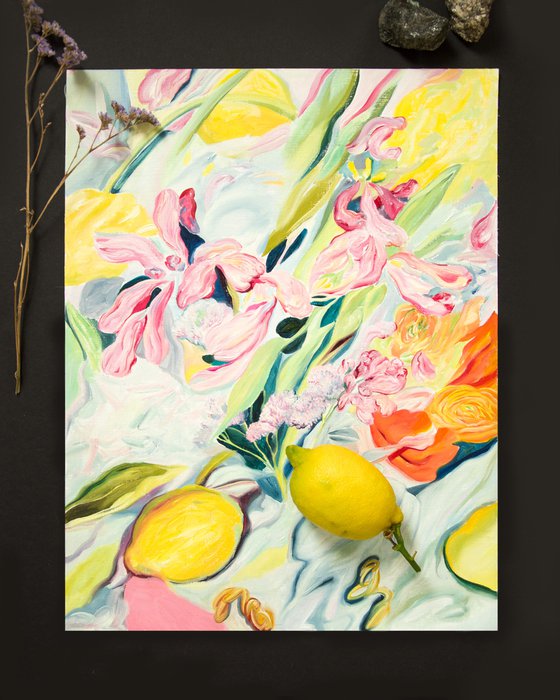 Still life with Lemon and Flowers