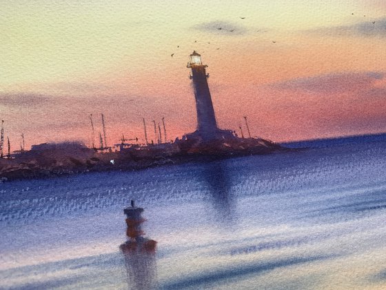 Sunset on the sea, Lighthouse, #4