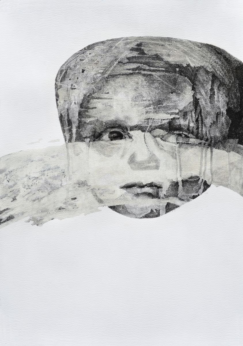 Abstract Portrait Charcoal Drawing By Melinda Matyas, 20 X 28", Time, Original Artwork