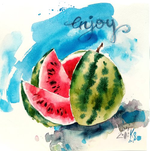 "Watermelon" Original watercolor sketch by Ksenia Selianko