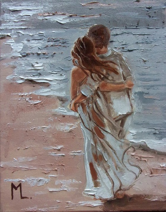 " WINDY DAY ... " SUN SKY SEA SAND liGHt  ORIGINAL OIL PAINTING, GIFT, PALETTE KNIFE