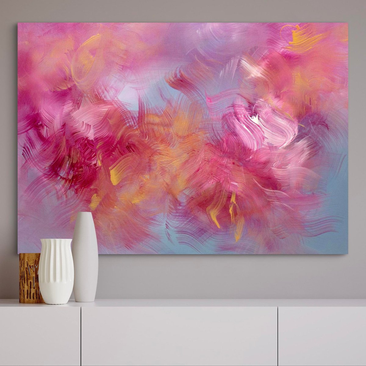 Abstract Acrylic Painting By Paresh Nrshinga Frsa, 40 X 28", Dancing Petals, Original Artwork