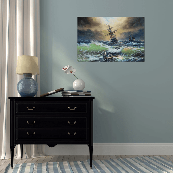 Restless sea -2 (60x90cm, oil painting)