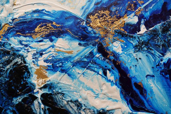 Admiralty Sapphire 200cm x 80cm Blue Gold Textured Abstract Art