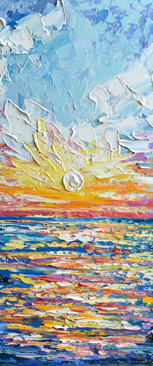 Sea Sunset - Palette Knife Seascape Painting by Olga Tkachyk