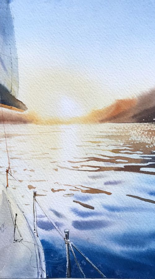 Yacht before sunset by Eugenia Gorbacheva