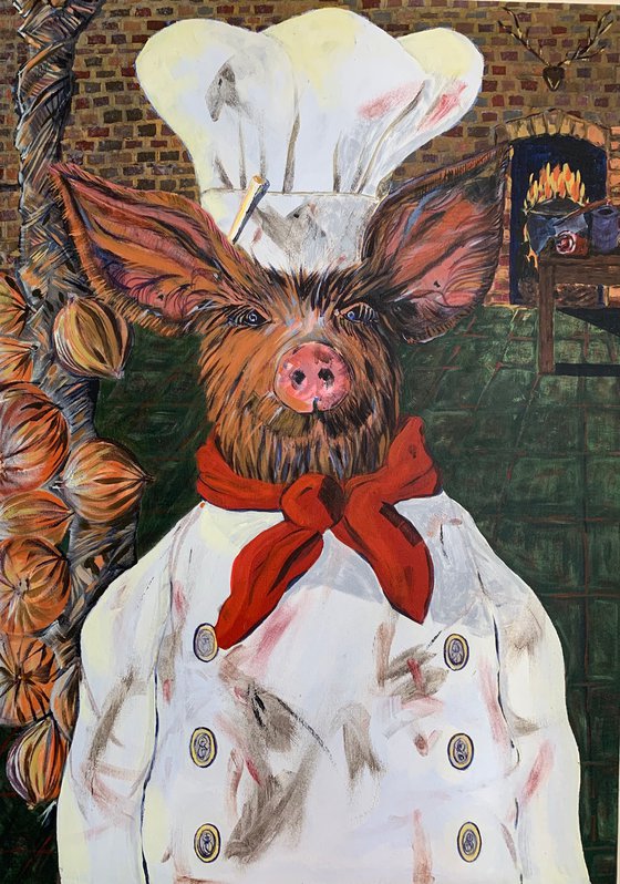 Commission: The Vintage Chef Pig