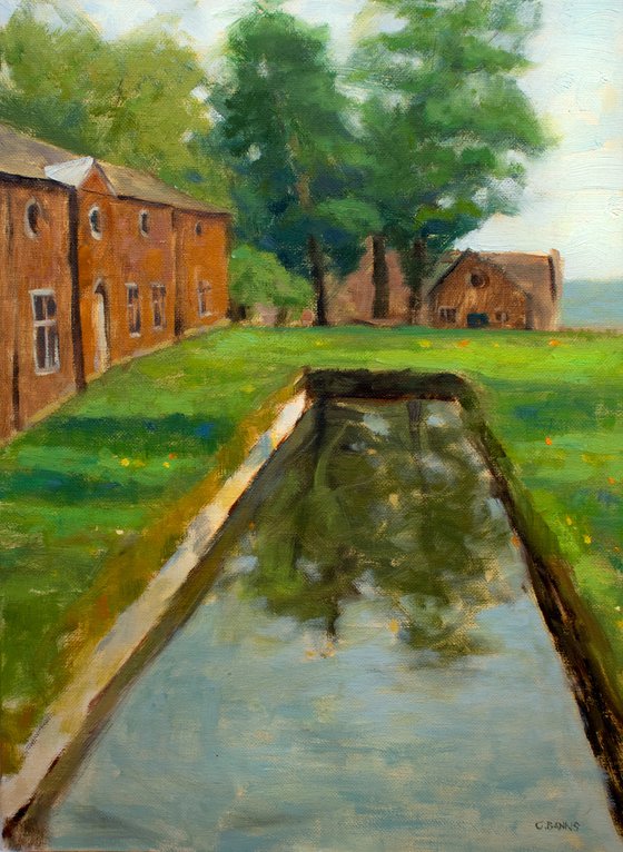 Dunham Massey Old English Farm buildings impressionist oil painting