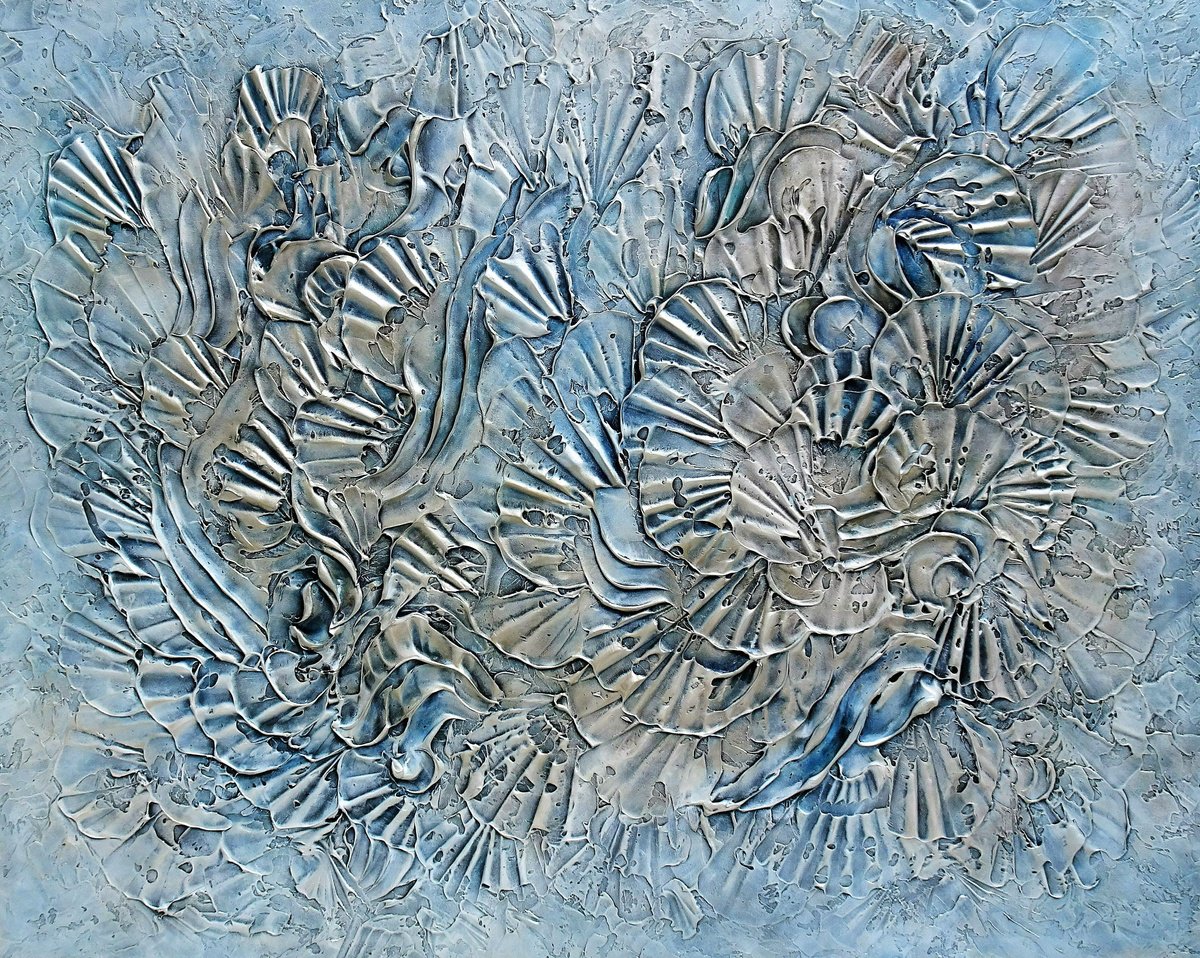 OCEAN BREEZE. Abstract Blue, Gray, Silver Coastal Art by Sveta Osborne