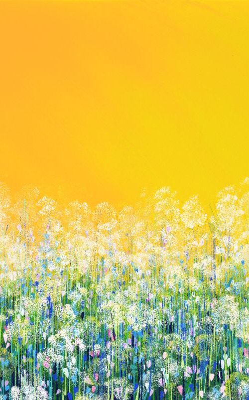 Spring flowers under warm yellow sky by Marc Todd