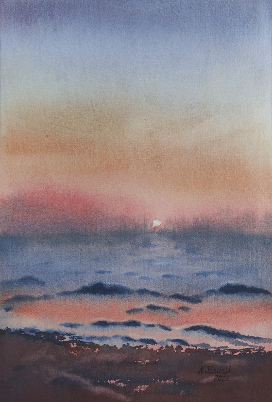 Ukrainian watercolour. Sunset3, Cyprus.