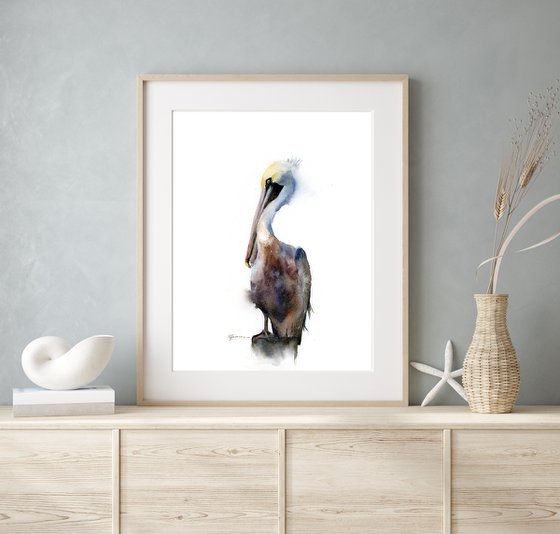 Brown Pelican  -  Original Watercolor Painting