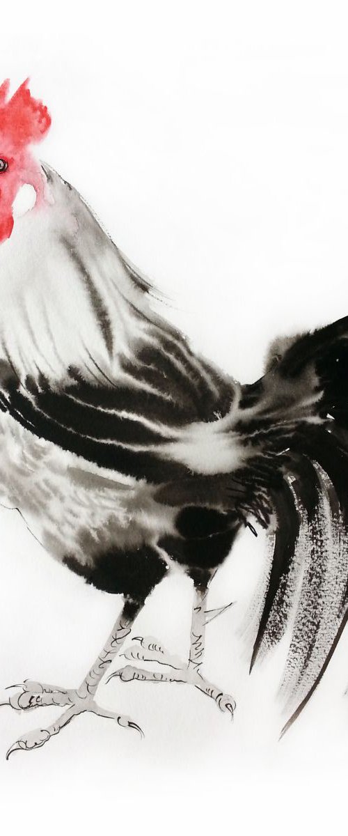 Strutting - Rooster -  Rooster by Olga Beliaeva Watercolour