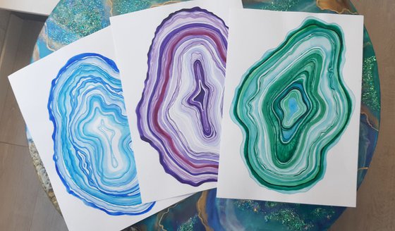 "Agate slises" set of 3 Paintings