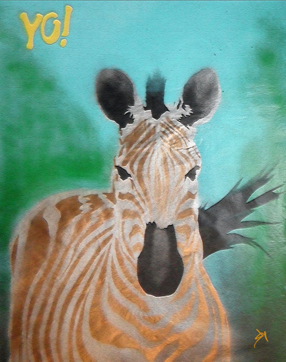 Urban And Pop Animal Painting By Juan Sly, 23 X 30", The Zebling (U)., Original Artwork