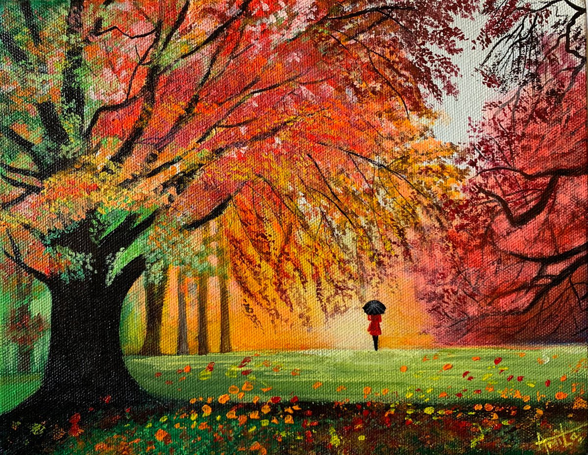  Autumn Walk !! By Amita Dand, 10 X 8, Artwork For Sale On Artfinder