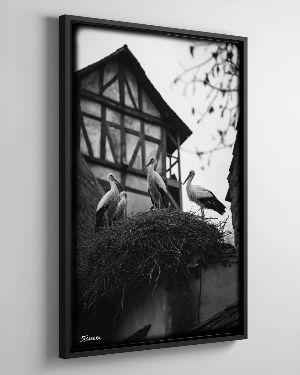 Photorealistic Animal Photograph By Ksavera, 25 X 37", Storks On A Roof B0805K, Original Artwork