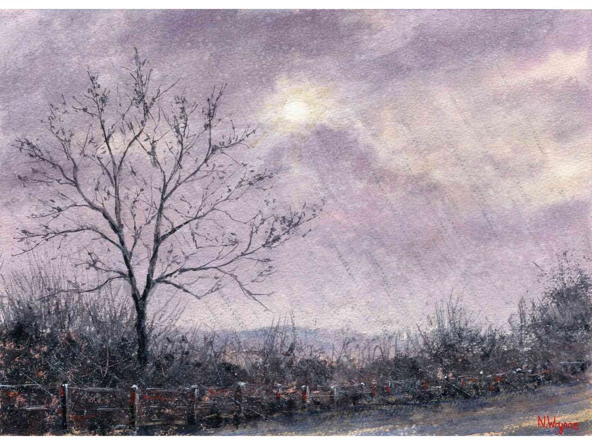 Impressionistic Landscape Watercolour By Neil Wrynne, 15 X 11", Lone Tree - Rainstorm, Original Artwork