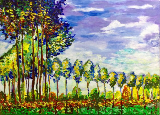 Poplars trees, autumn, inspired by Claude Monet