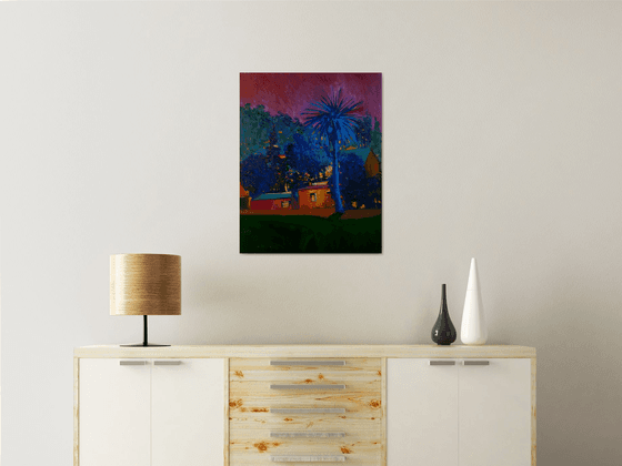 Blue Palm. Night Landscape