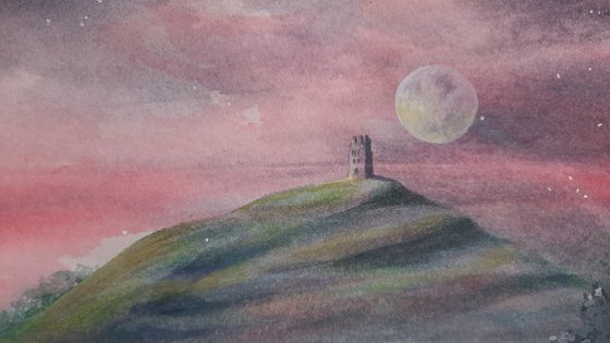 Twilight Tor - Original Watercolour Painting of Glastonbury Tor - UK Artist