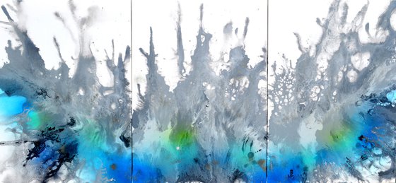 Astral Love XVII 150x70cm, Fluid Art Painting Large Abstract XXL Peaceful Artwork Neutral Colours Painting