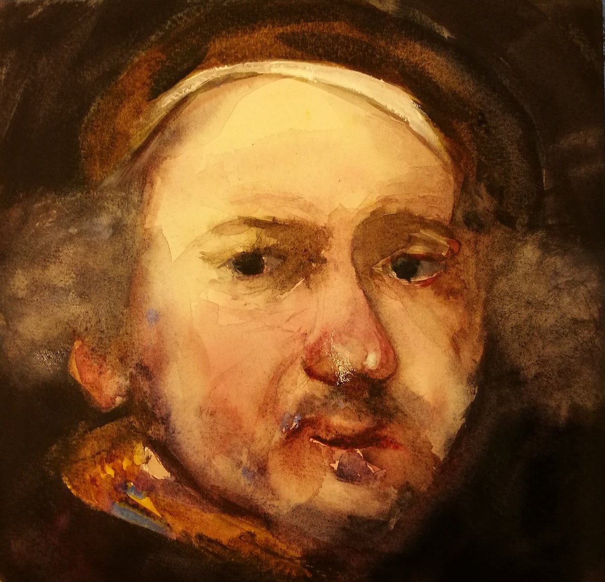 Expressive Portrait Watercolour By Daniela Roughsedge, 10 X 10, Rembrandt