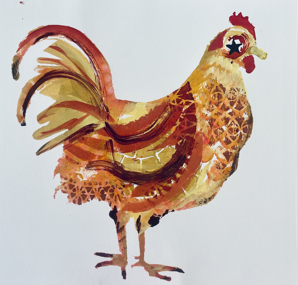 Impressionistic Animal Acrylic Painting By Annie Meier, 12 X 12, Chicken! - 5 - Annie Meier Art, Original Artwork