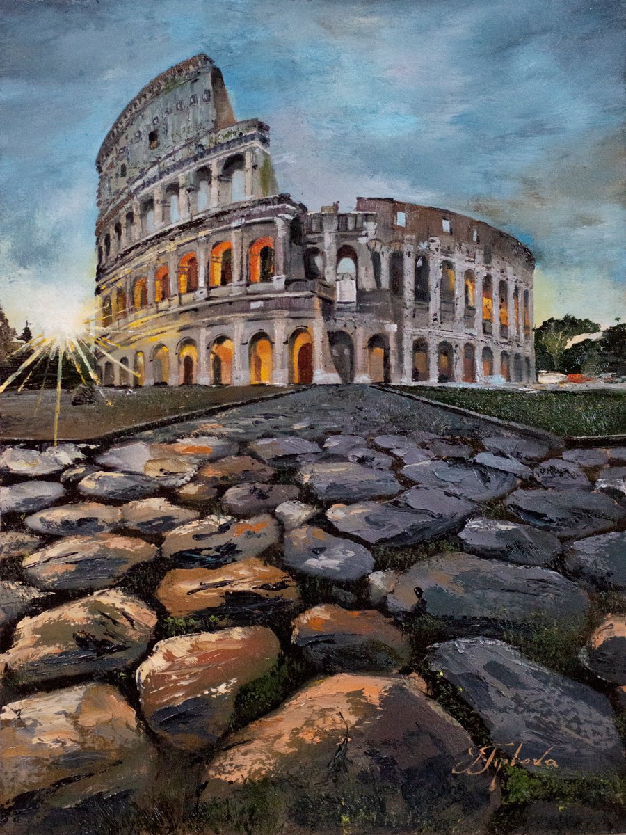 Impressionistic Cityscapes Oil Painting By Tetiana Tiplova, 12 X 16", Colosseum. Rome. Italy, Original Artwork