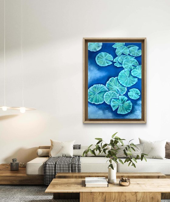 Water lilies on the water Pastel