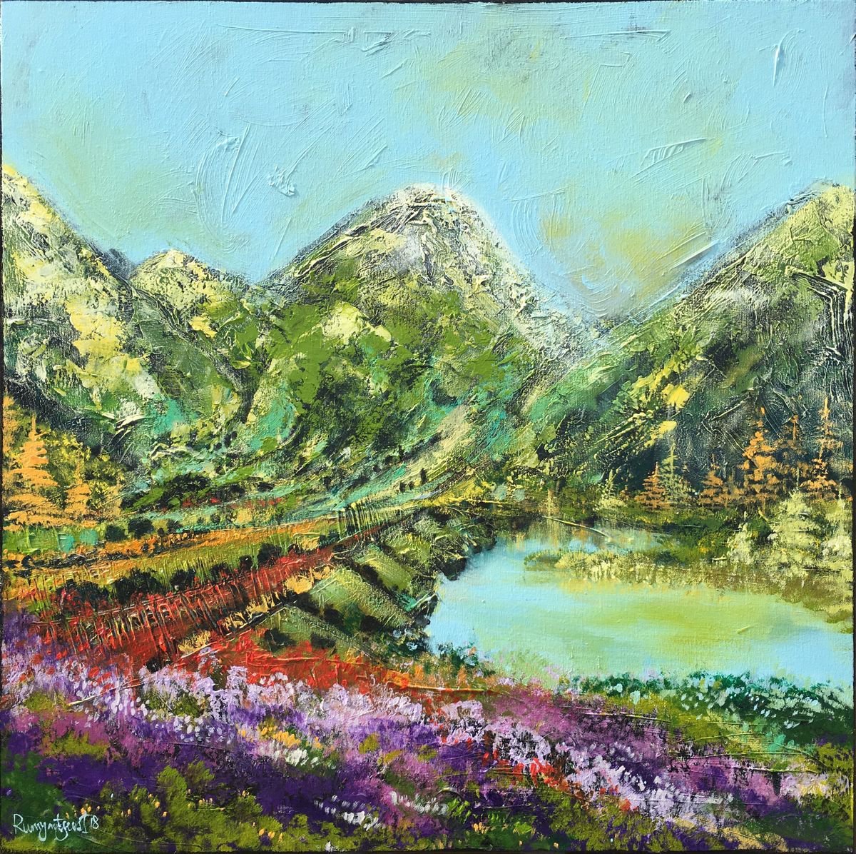 Impressionistic Landscape Acrylic Painting By Irina Rumyantseva, 40 X 40, Summer Landscape (Large), Original Artwork