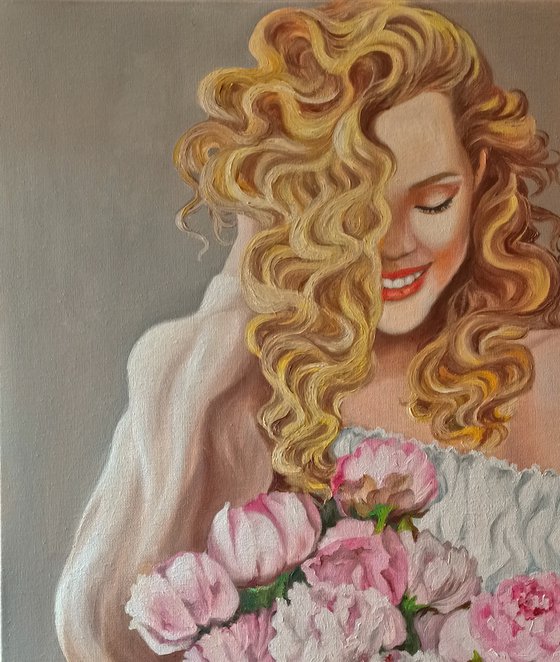 Portrait with peonies
