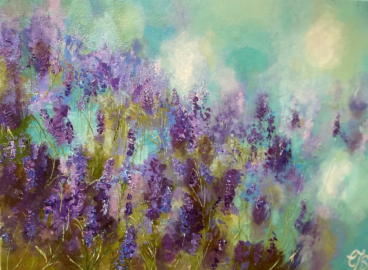Impressionistic Landscape Acrylic Painting By Colette Baumback, 24 X 16, A Memory Of Lavender, Original Artwork