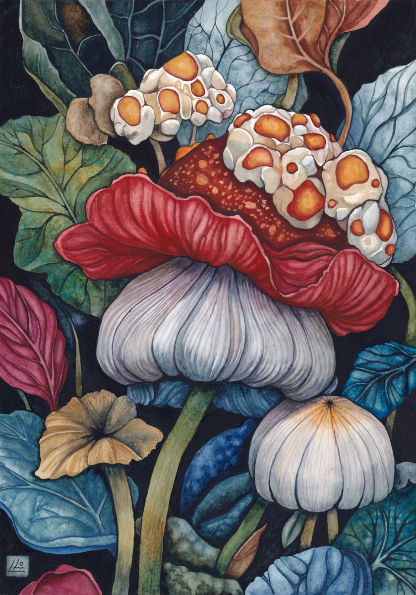 Surrealistic Watercolour , Mushroom Garden 2 By Lisa Lennon, 8 X 12, Artwork For Sale On Artfinder