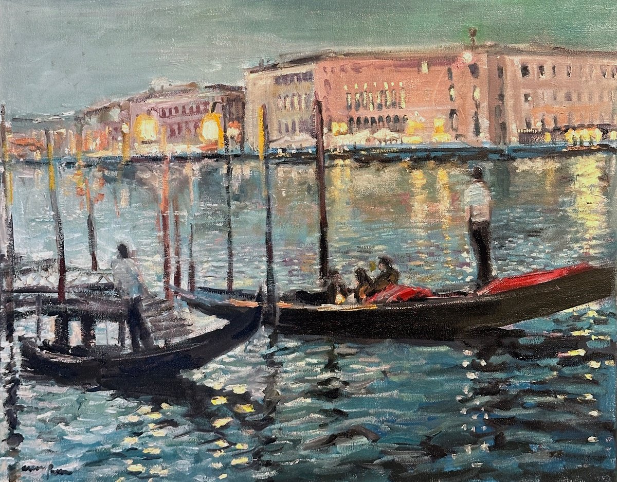 Impressionistic Landscape Oil Painting By Arun Prem, 20 X 16, Venice Holiday, Original Artwork
