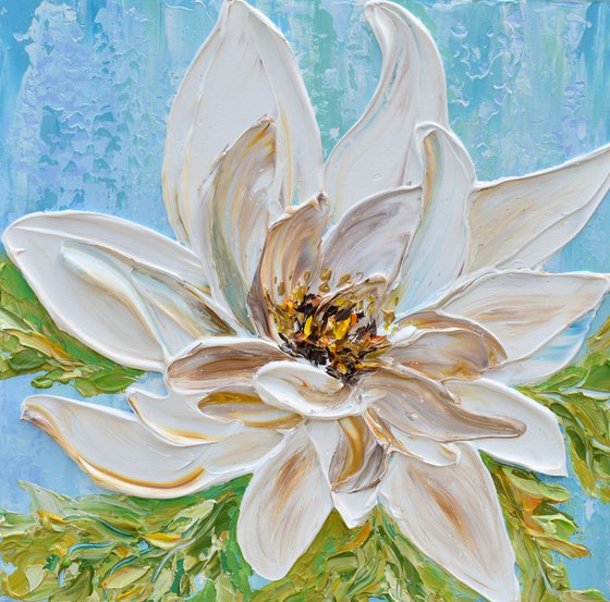 Magnolia III - Original Textured Floral Painting, Impressionist Art