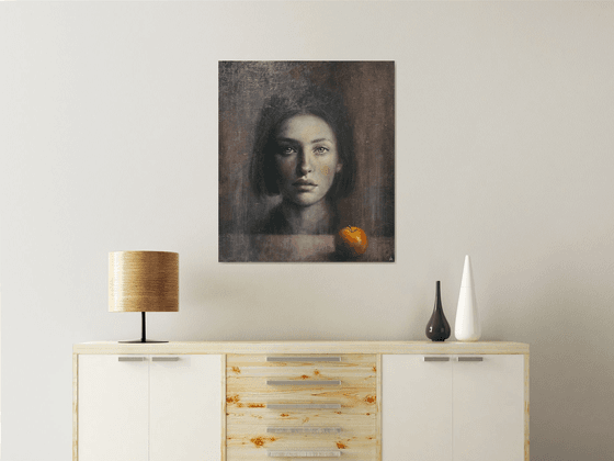 A woman and a bitten apple