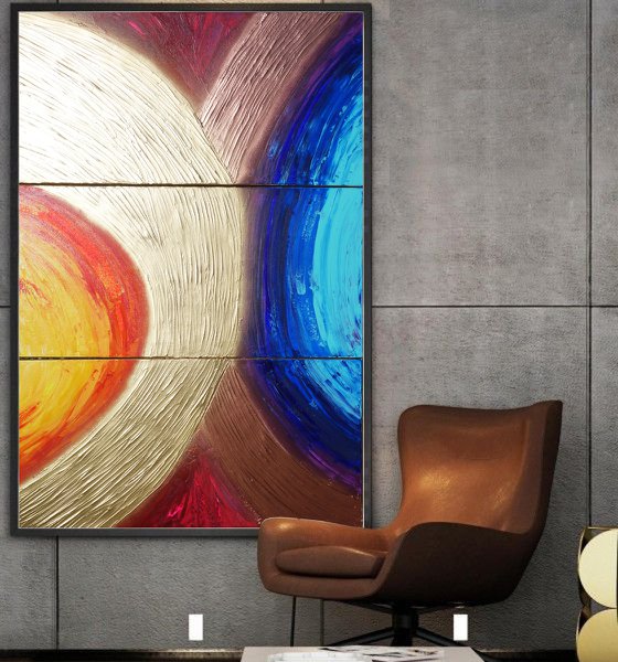 Textured A318 Large abstract paintings Palette knife 100x150x2 cm set of 3 original abstract acrylic paintings on stretched canvas