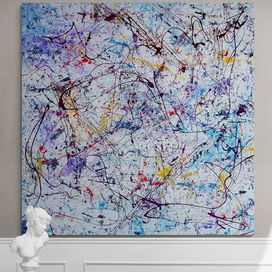 Constel - (W)160x(H)160 cm. Style of JACKSON POLLOCK. Abstract Expressionism Painting