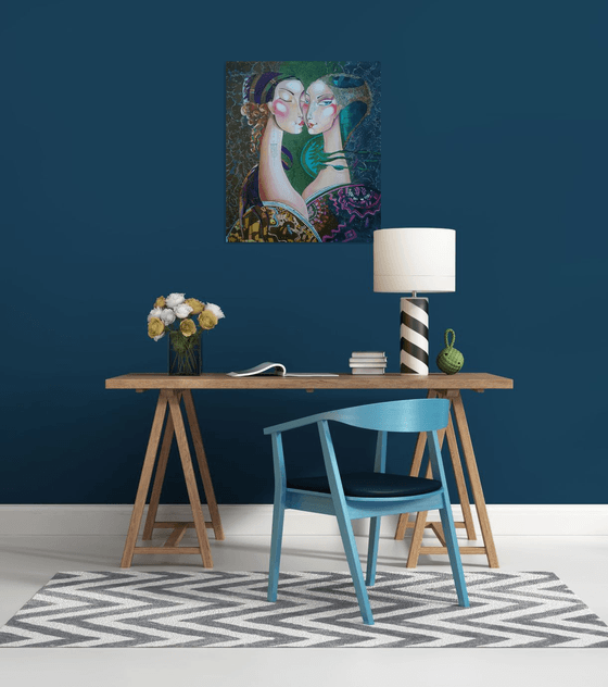 Lovers (60x70cm, oil painting, modern art, ready to hang)