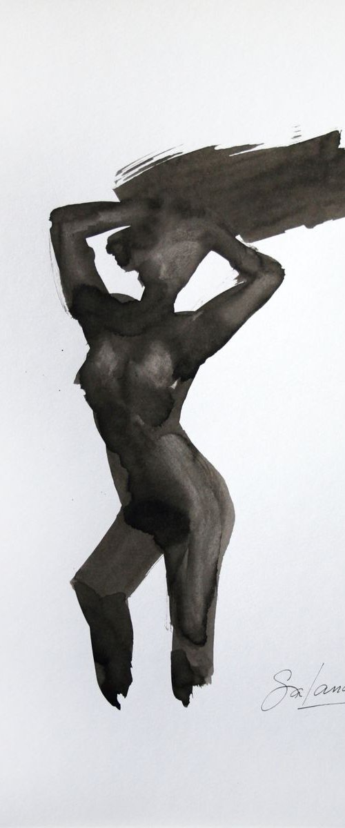 NUDE MODEL 4. SKETCH INK / ORIGINAL PAINTING by Salana Art Gallery