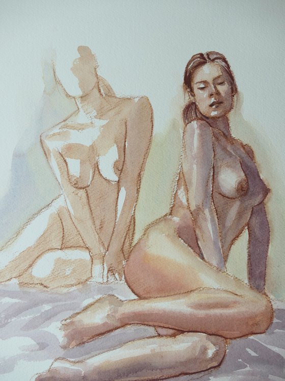 Seated female nude 2 poses