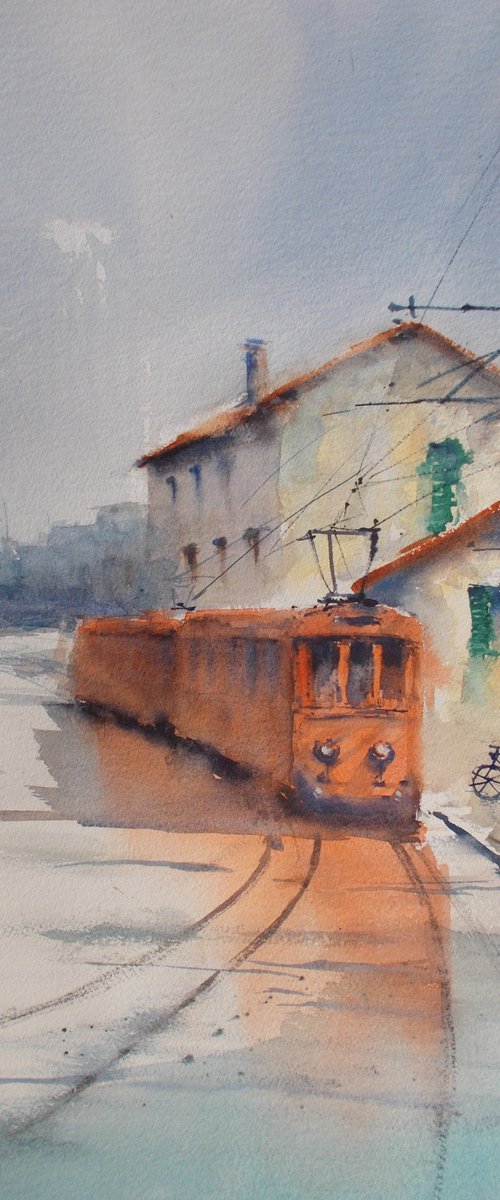 orange tram by Giorgio Gosti